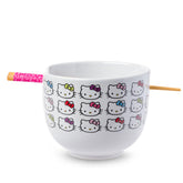 Silver Buffalo Hello Kitty face with colorful bows on ramen bowl, ideal for ramen or soup