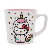 Silver Buffalo Hello Kitty Unicorn mug front view with pastel rainbow mane for cozy lattes.