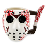 Silver Buffalo Jason mask mug with 3D design for horror fans' coffee rituals.