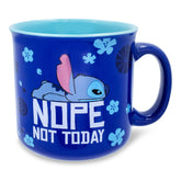 Silver Buffalo Lilo and Stitch mug front view featuring Nope Not Today for morning coffee