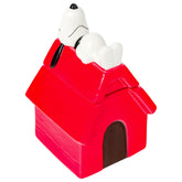 Silver Buffalo Peanuts cookie jar featuring Snoopy’s red house for nostalgic storage.