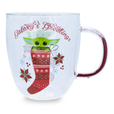 Silver Buffalo Grogu glitter mug with glitter handle, ideal for festive coffee moments.