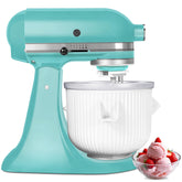 SIMBIKOO ice cream attachment on a KitchenAid mixer for homemade frozen treats.