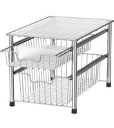 Simple Houseware Stackable 2-Tier Sliding Basket Chrome, front view for space-saving organization