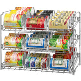 Simple Houseware stackable can organizer rack front view in chrome finish for pantry efficiency.