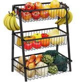 Simple Trending 3-Tier trapezoidal fruit basket provides clear countertop visibility for produce.