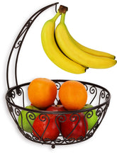 SimpleHouseware fruit bowl bronze with banana-tree hanger for organized display.
