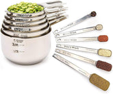 Simply Gourmet measuring cups 12-piece set in stainless steel for precise dry ingredients.