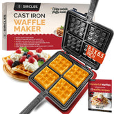SIRCLES cast iron waffle maker with four deep pockets for evenly cooked waffles.