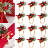 SIYOMG Christmas napkin rings with pinecone and red berry decorate festive tables