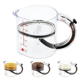 SKAHEE four-in-one measuring cup with push-bottom for quick volume selection and easy handling