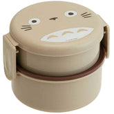 Skater Totoro round 2-tier bento with Totoro art for fun school meals.