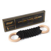 SKILLEDSLICING crocheted towel holder, left view, boosts towel stability on door handles