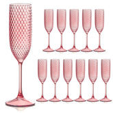 SKLENICE pink 5.5oz plastic champagne flutes ideal for elegant weddings and toasts.