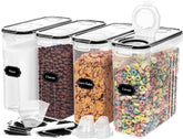 Skroam 4L cereal containers with pour spout for easy, controlled pouring.