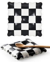 Skwien ceramic spoon rest with checkered pattern adds stylish organization to your counter