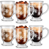 Sliner Christmas Snowflake glass coffee mug 12oz, festive design for cozy holiday beverages.