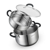 SLOTTET 6QT stock pot with steamer lid for versatile cooking.