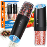 SmartTrends Gravity salt and pepper grinder set with LED light for precise seasoning.