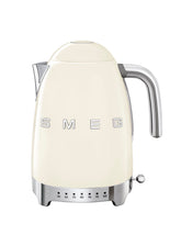 Smeg 50s Retro Cream kettle, front view, showcasing iconic design and precise temperature control.