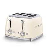 Smeg 50s Style toaster front view in cream with wide slots for versatility.