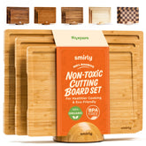 SMIRLY bamboo cutting board set with holder for organized meal prep.
