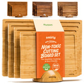 SMIRLY bamboo cutting board set with holder keeps boards organized for prep
