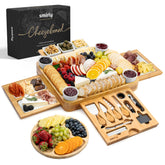 SMIRLY Charcuterie Board large bamboo top view shows generous space for meats and cheeses.