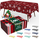 Smiry 54x108 red check disposable tablecloth for easy cleanup after meals.