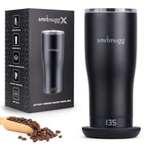 SmrtMugg X heated coffee mug front view showing sleek black design and 19 oz capacity for long sips