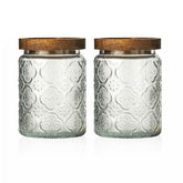 Snminetal vintage glass jar with plum pattern, pantry storage and decorative appeal.