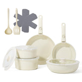 SNOWCLAD ceramic nonstick 16-piece pots and pans ready for easy cooking.