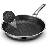 SNOWCLAD 10-inch frying pan coating close-up showing durable nonstick for easy food release.