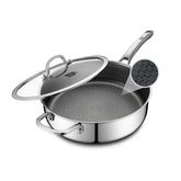 SNOWCLAD hybrid nonstick pan with lid enables easy, low oil cooking.