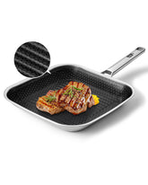 SNOWCLAD 12-inch nonstick grill pan ready for indoor grilling with easy release.