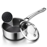 Snowclad saucepan with lid shows durable nonstick for easy release