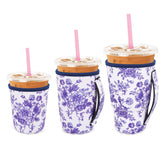 Snowso 3-pack iced sleeves with floral porcelain design, ideal for travel.