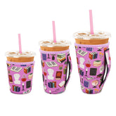 Snowso 3-pack iced coffee sleeves in vibrant colors with no sweat grip.