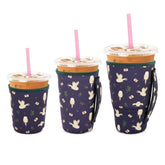 Snowso 3-pack iced coffee sleeves with handle in vibrant colors for a comfortable grip