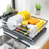 SNTD dish drying rack on counter, compact and organized for small kitchens