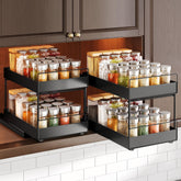 SNTD pull-out spice rack in upper cabinet enabling quick spice access