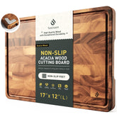 Socisen end-grain cutting board with acacia wood surface, knife-friendly for daily prep.