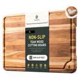 Socisen teak cutting board 17-inch with non-slip base for stable slicing
