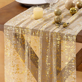 Socomi Gold Table Runner glitter-foil detail enhances festive table decor.
