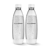 SodaStream 1L slim white bottle on kitchen counter, ideal for everyday fizz.