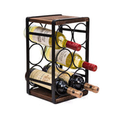 SODUKU rustic wood countertop wine rack displaying six bottles on a kitchen counter.