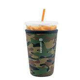 Sok It JavaSok green camo sleeve front view keeps drinks cold and hands dry.