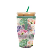 Sok It JavaSok insulated neoprene sleeve on iced coffee cup, keeps drink cold and hands comfy.
