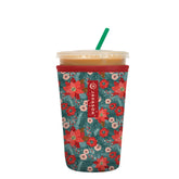 Sok It JavaSok pastel poinsettias front view sleeve preserves cold drinks with durable insulation.
