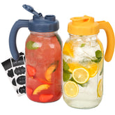 SOLIGT mason jar pitcher 64oz with navy-yellow lid for big batch beverages.